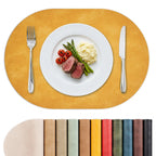 MOSAYT Vinyl Faux Leather Oval Placemats, Set of 6, Reddish Brown