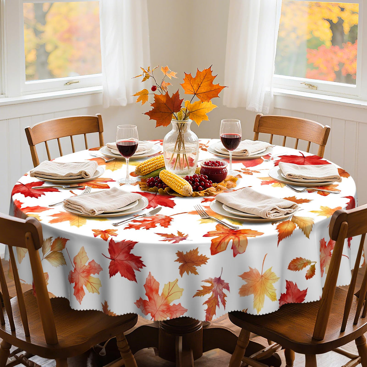 Eikione 60Inch Round Tablecloth Waterproof Stain Wrinkle Free Table Cover