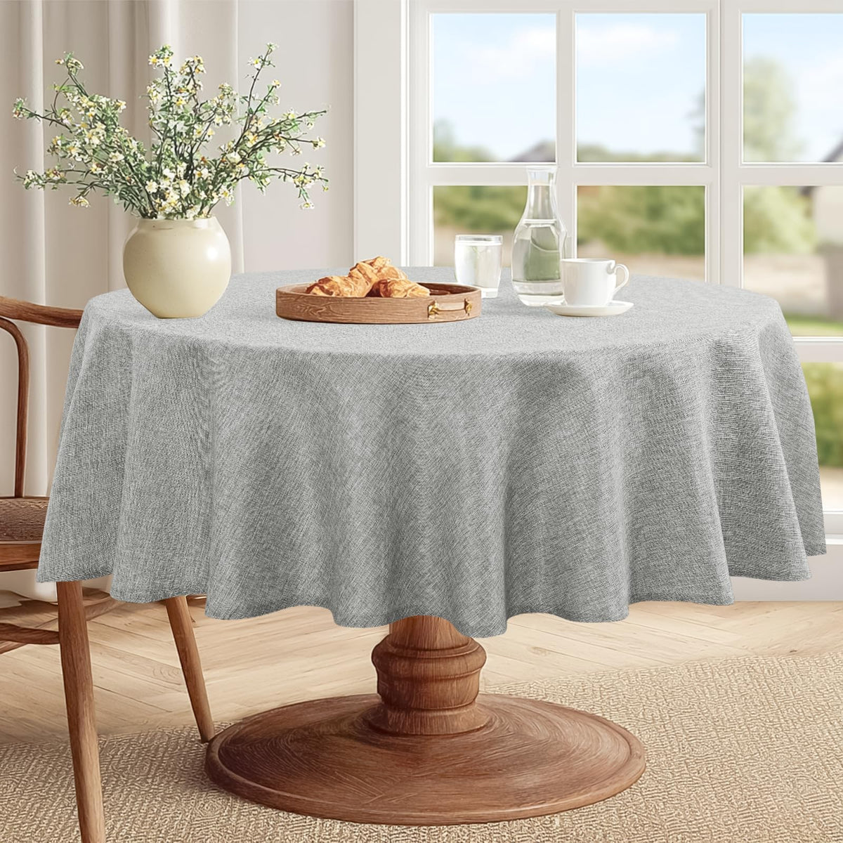 JIUZHEN Rectangle Table Cloth Faux Linen Farmhouse Tablecloth, Wrinkle and Stain Resistant Decorative Fabric Rectangular Spring Table Cover for Dining/Party/Birthday/Wedding, Beige, 54 x 80 Inch
