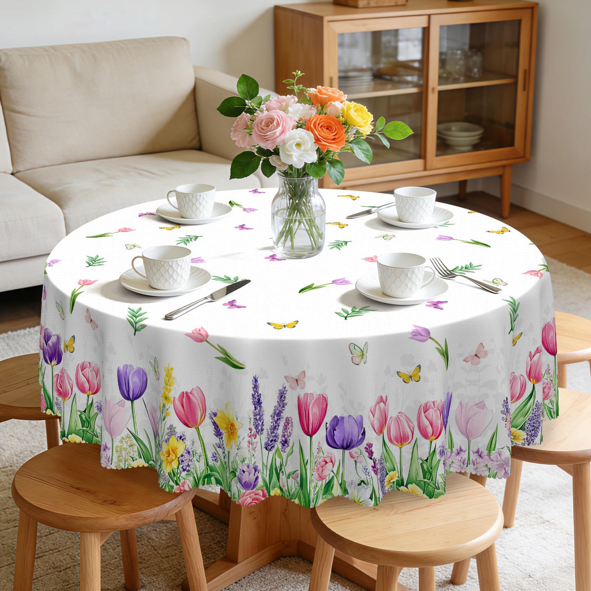 Eikione 60Inch Round Tablecloth Waterproof Stain Wrinkle Free Table Cover