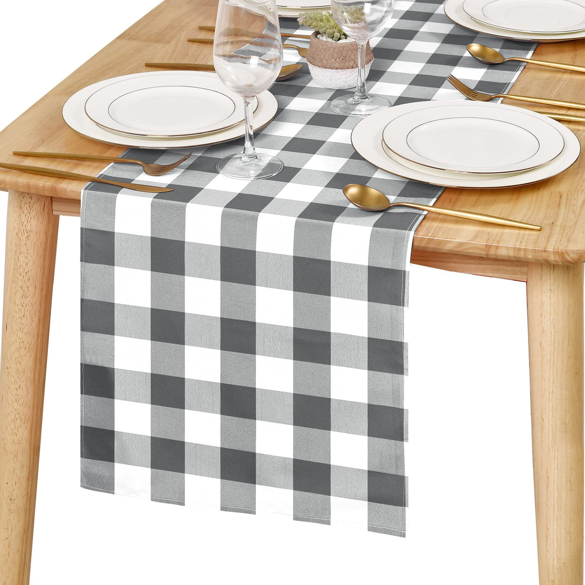 Hiasan 60 x 120 Inch Checkered Tablecloth Rectangle, Black and White