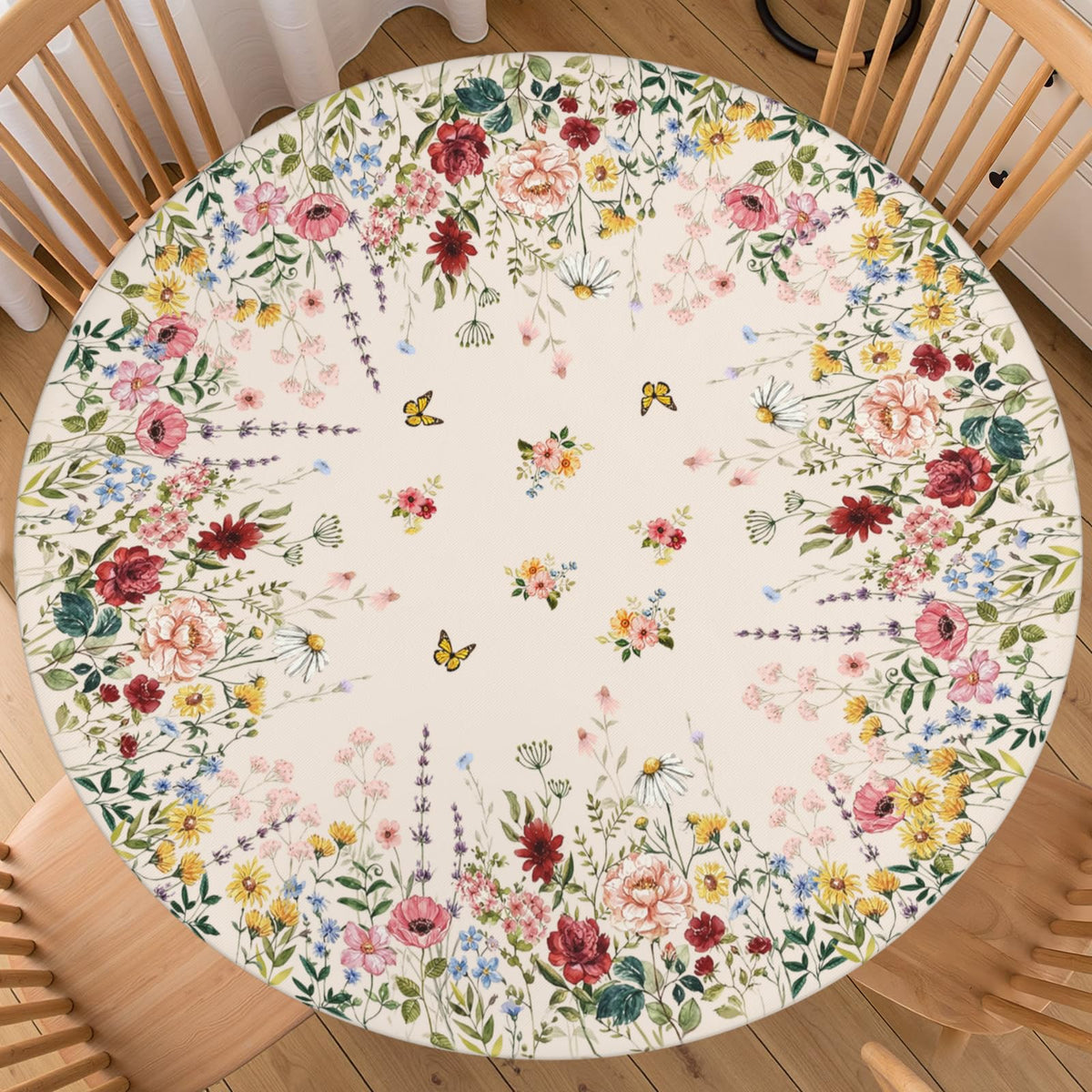 Fall Maple Leaves Round Fitted Tablecloth 40-44 inch, Autumn Leaf Berry Thanksgiving Table Cloth Elastic Edge,Vintage Farmhouse Table Cover Waterproof Washable, Picnic Camping Dining Party Decor