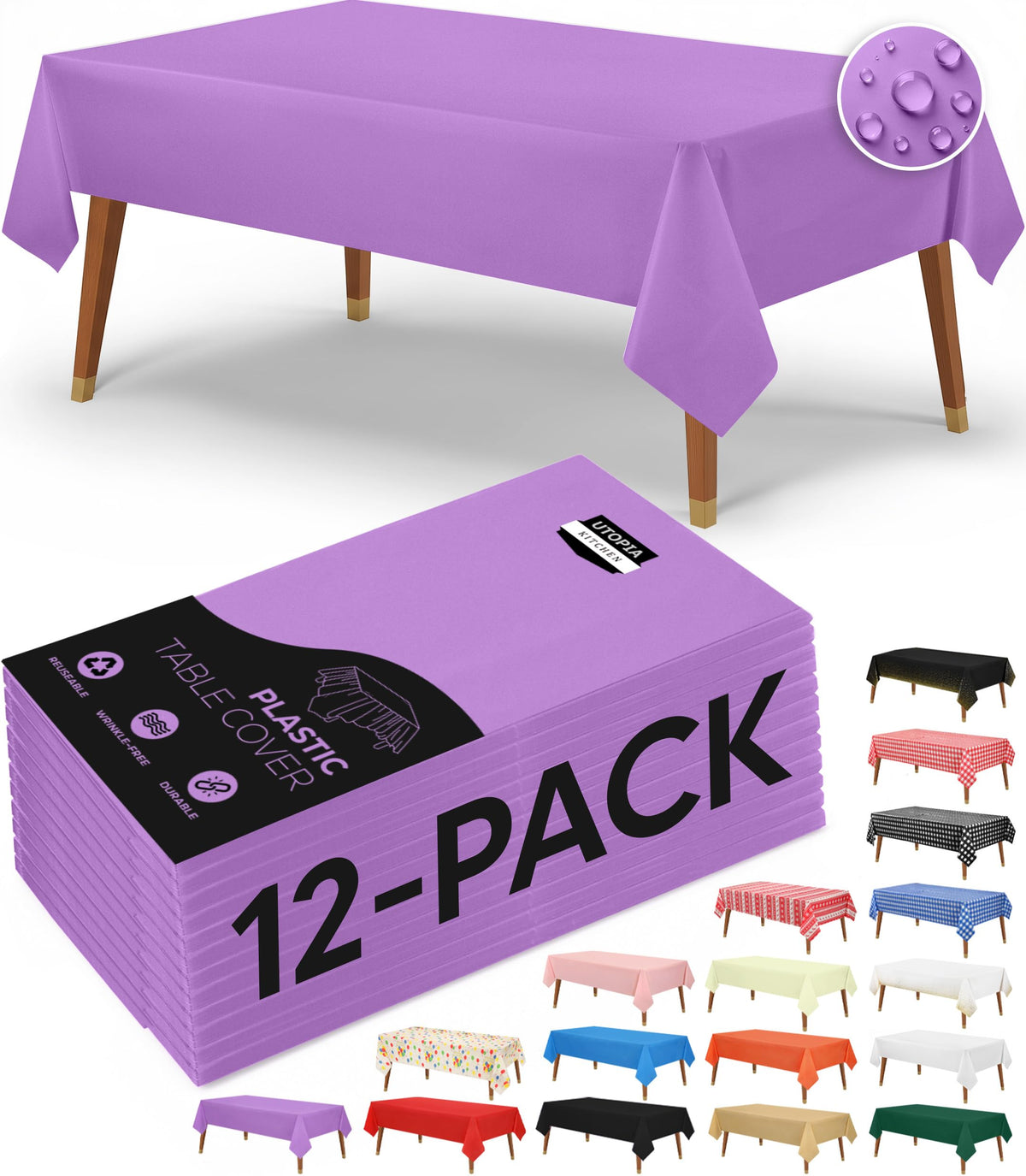 Utopia Kitchen Plastic Table Cloth Disposable [White, 12 Pack]
