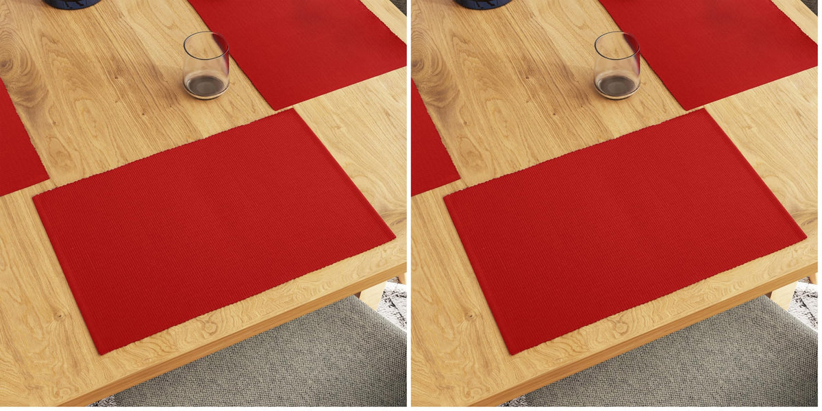 Encasa XO Placemats, Fine Ribbed Cotton Table Mats 19"x13"