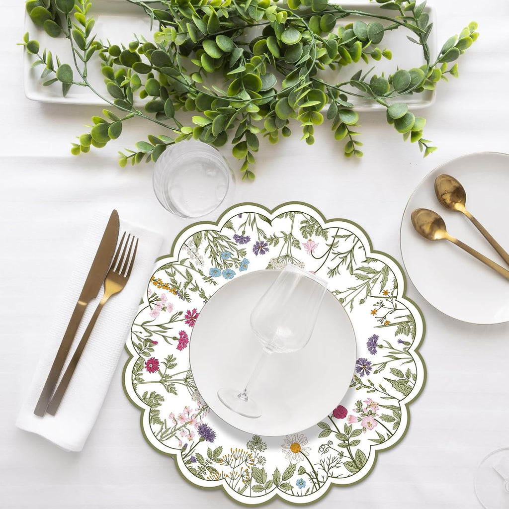 50 PCS Paper Placemats Disposable, Vintage Wildflower Place Mats