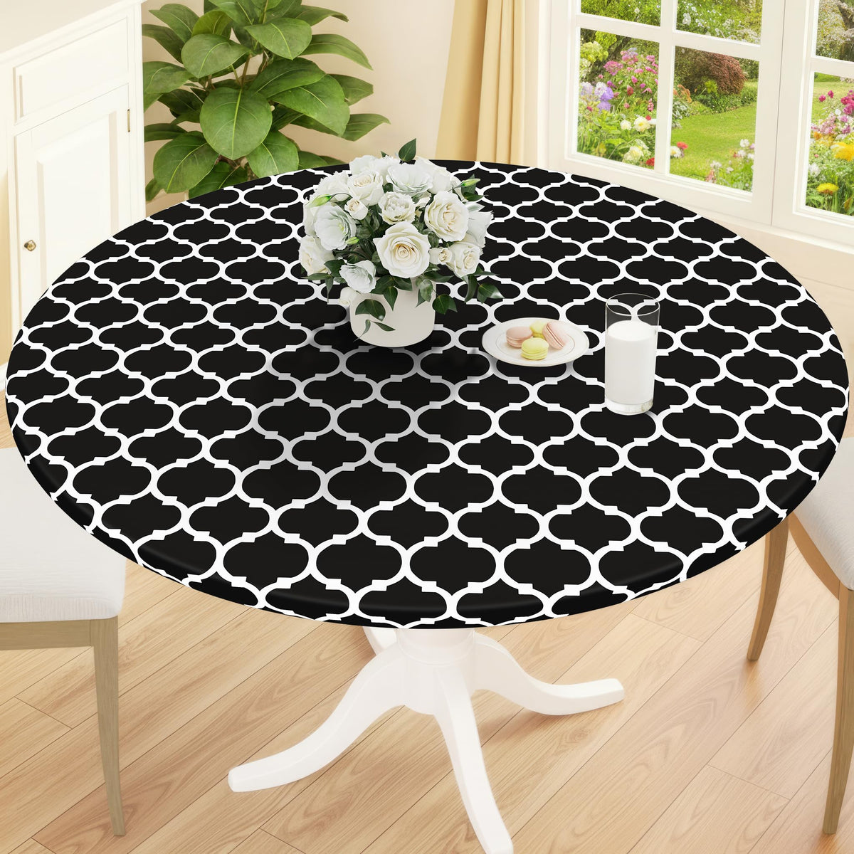 Smiry Round Picnic Tablecloth, Waterproof Elastic Fitted Table Covers for 45" - 56" Tables, Wipeable Flannel Backed Vinyl Tablecloths for Camping, Indoor, Outdoor, Brown