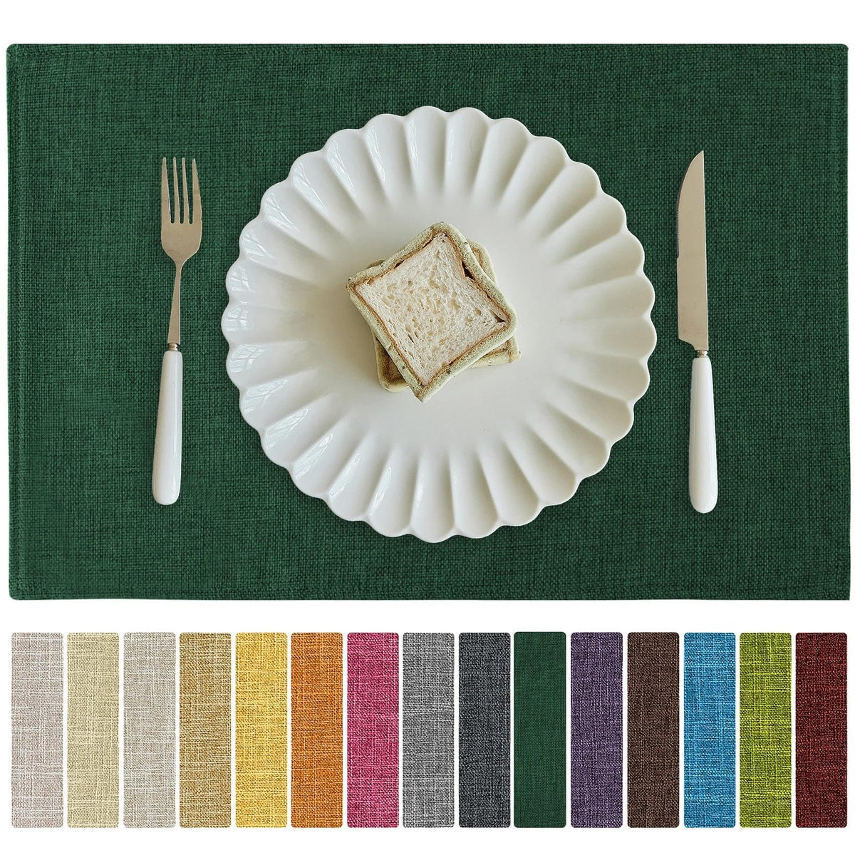 Softalker Faux Linen Cloth Placemats Set of 4-12 x 18 Inch, Light Grey