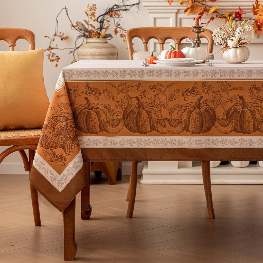 Romanstile Fall Thanksgiving Rectangle Tablecloth 60 x 84 Inch, Orange