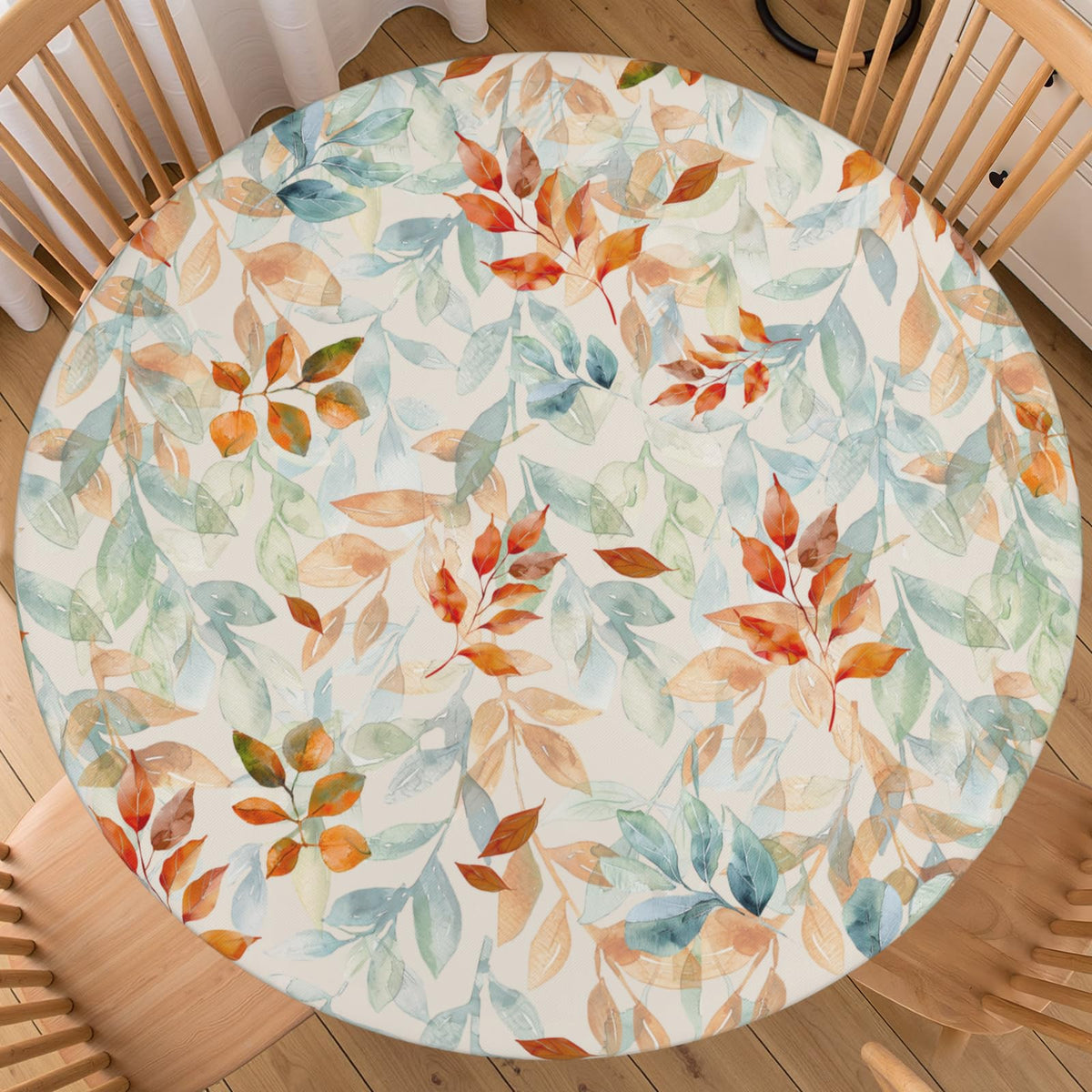 Fall Maple Leaves Round Fitted Tablecloth 40-44 inch, Autumn Leaf Berry Thanksgiving Table Cloth Elastic Edge,Vintage Farmhouse Table Cover Waterproof Washable, Picnic Camping Dining Party Decor