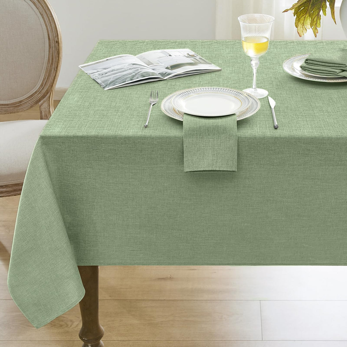 Softalker Cream Tablecloths Rectangular 84x60 inch, Faux Linen Outdoor Table Cloth Stain Resistant & Shrink-Proof, Washable Table Cover for 6 Foot Rectangle Table Decor for Summer, Farmhouse Style
