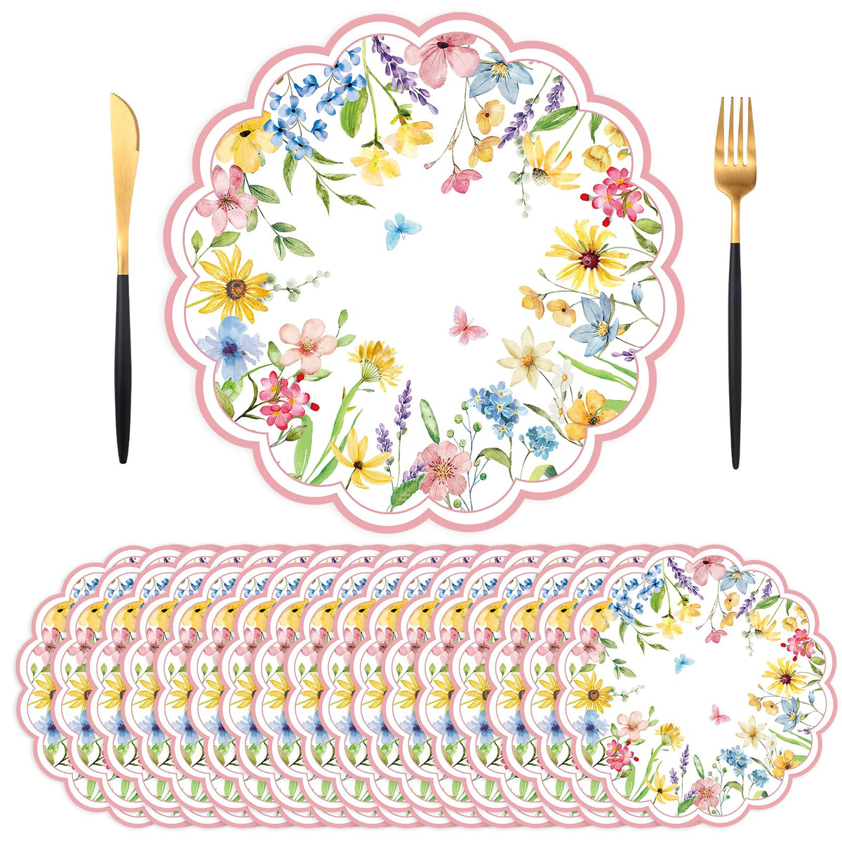 50 PCS Paper Placemats Disposable, Vintage Wildflower Place Mats