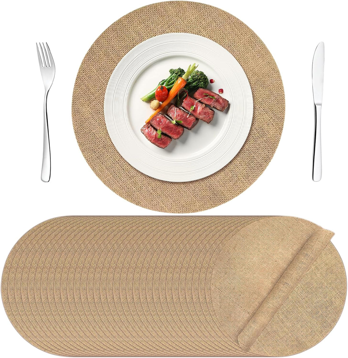 100 Pcs Round Burlap Placemats 11.8 Inch Bulk Burlap Reusable Placemats Circle Brown Table Mats Rustic Table Decorations for Dinner Wedding Farmhouse Table Decor
