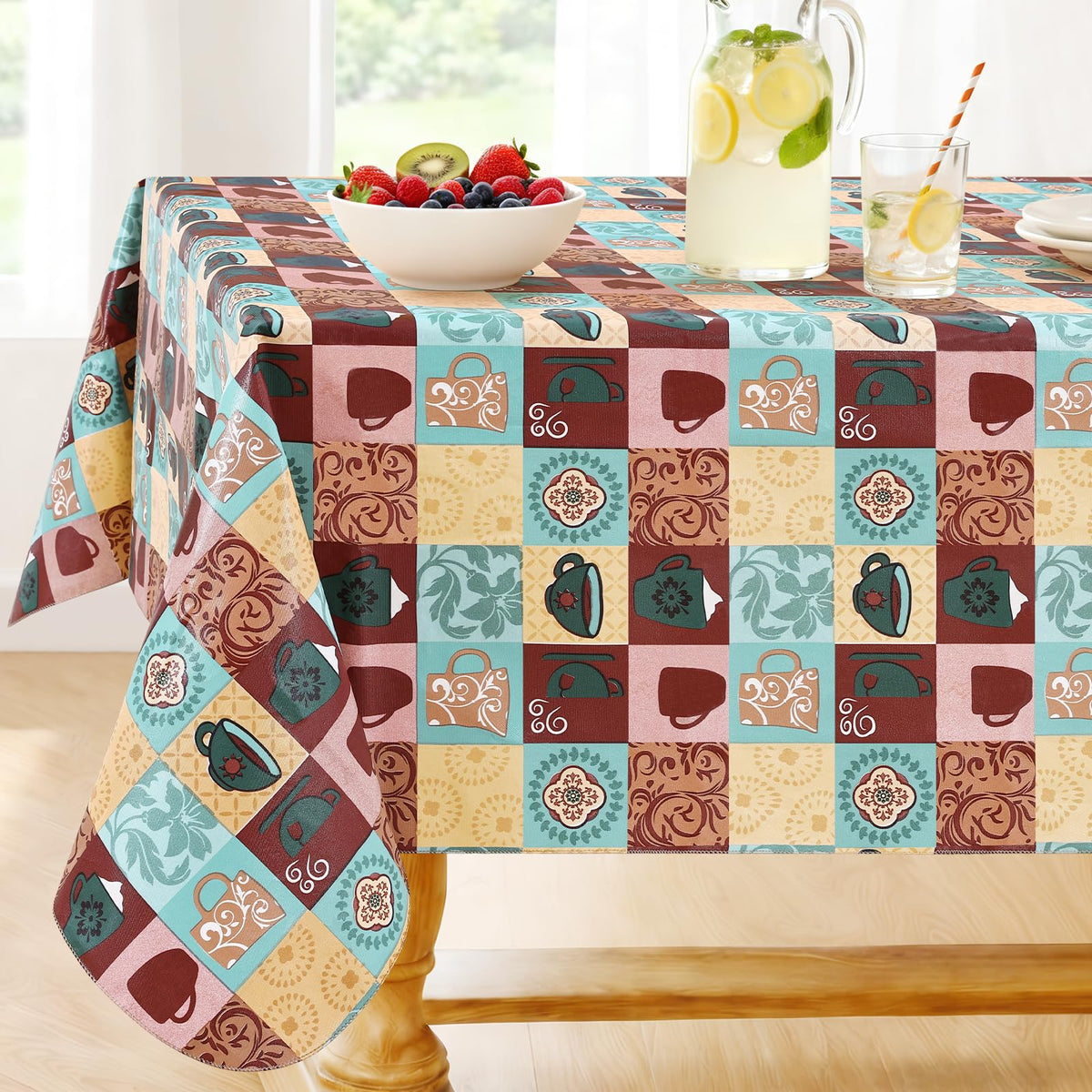 Smiry Fall Rectangle Table Cloth, Waterproof Vinyl Tablecloth with Flannel Backing, Wipeable Autumn Pumpkin Plastic Tablecloths for Harvest and Thanksgiving Parties, (Orange, 60"x84")