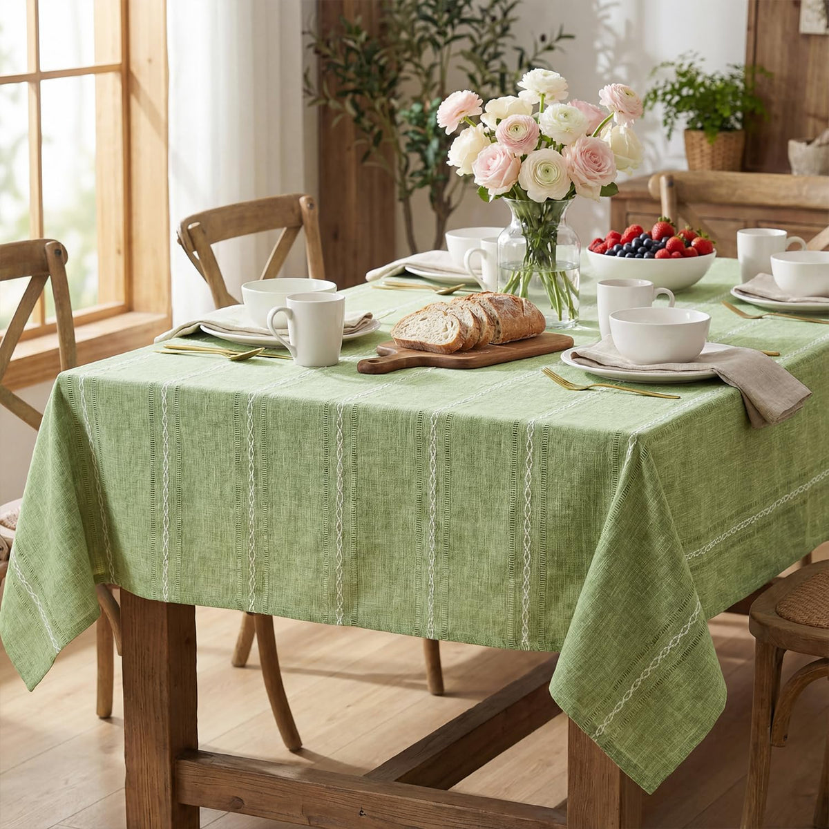 Horaldaily Light Coffee Round Tablecloth, 60×60 Inch, Farmhouse Style