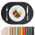 MOSAYT Vinyl Faux Leather Oval Placemats, Set of 6, Reddish Brown