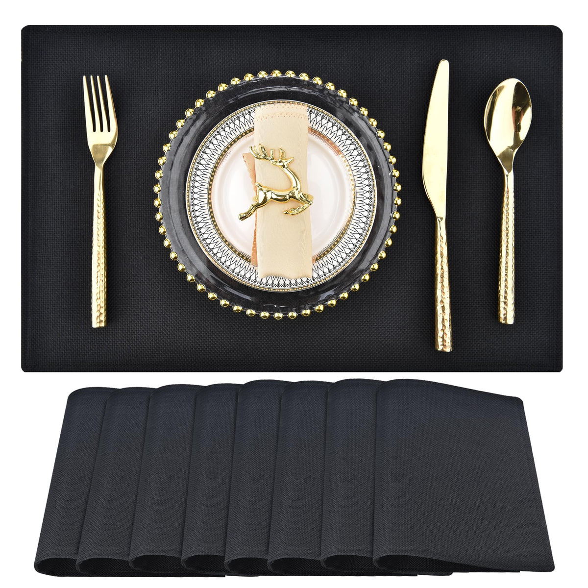 SLKQG Beige Faux Cotton Linen Placemats Set of 6, Heat Resistant Washable Double Layer Cloth Place Mats for Dining Table, Wrinkle Resistant Linen Textured Farmhouse Kitchen Decor（6，Beige）