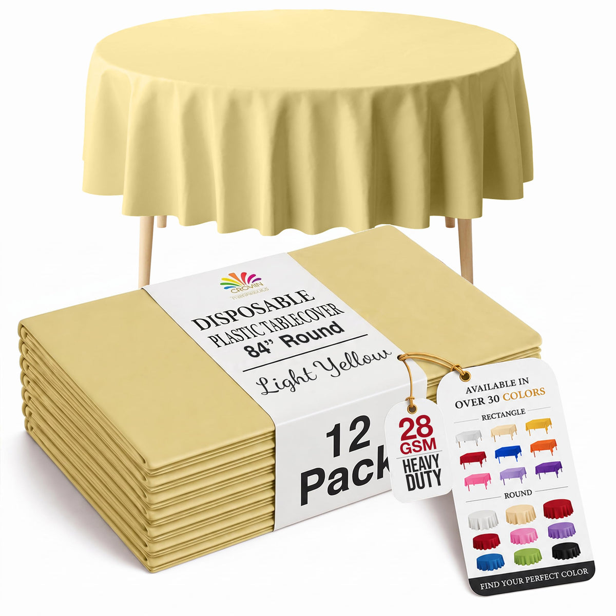 Exquisite Ivory Plastic Table Cloth Disposable 12 Pack, 54 x 108 Inch