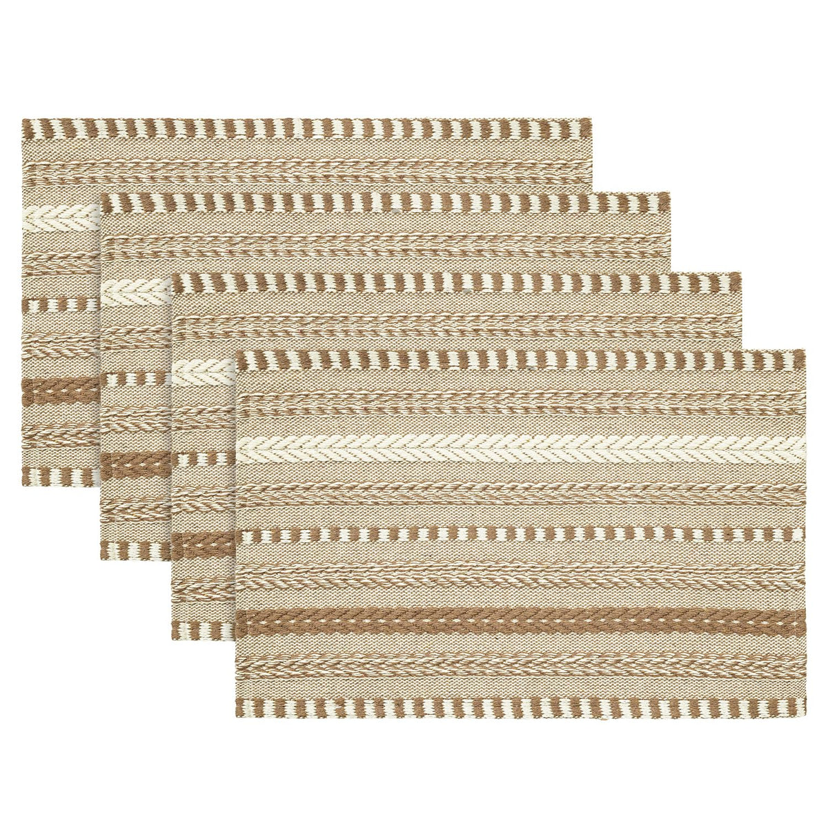 Artoid Mode Light Coffee Woven Braided Stripe Placemats Set of 4-12x18 Inch