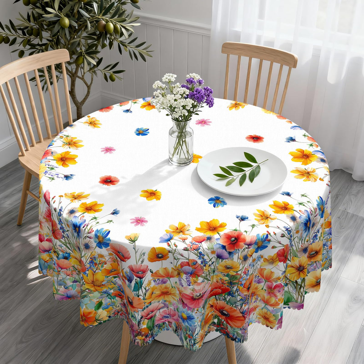 Eikione 60Inch Round Tablecloth Waterproof Stain Wrinkle Free Table Cover