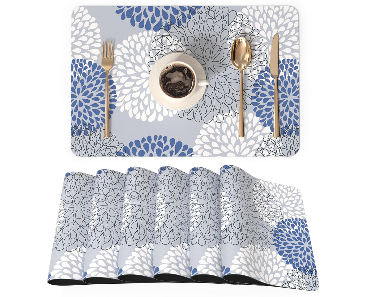 QIYI PU Leather Placemats Set of 6, 12"x18" Waterproof Table Mats, Marble