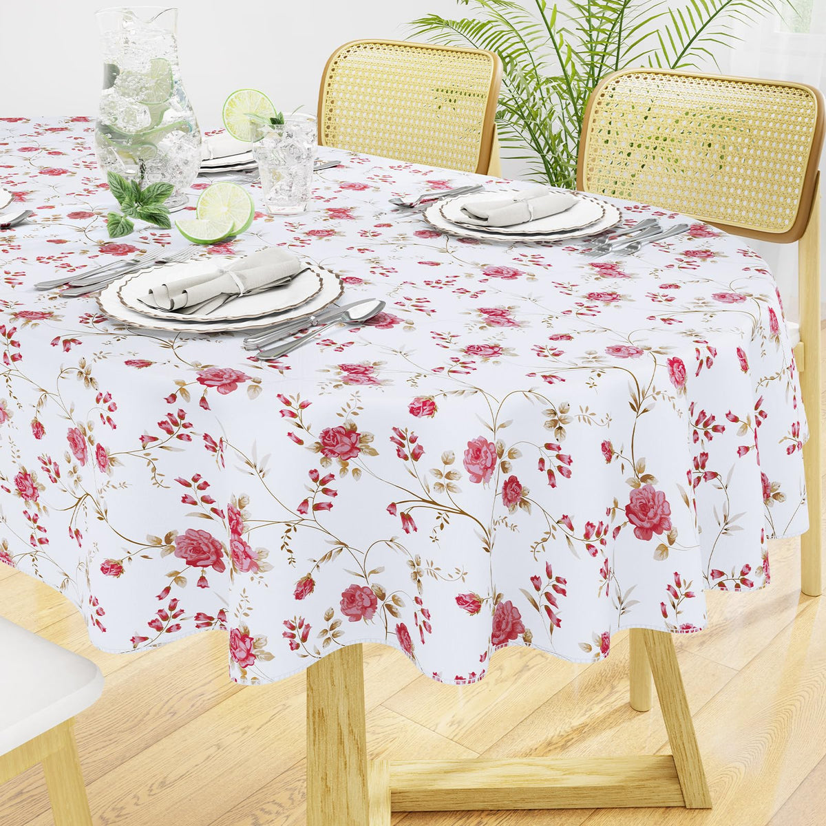 misaya Rectangle Waterproof Vinyl Table Cloth, Plastic Tablecloth with Flannel Backing, Wipeable Table Cover for Dinner, Picnic, Indoor and Outdoor (Weave Patternd, 52" x 70")