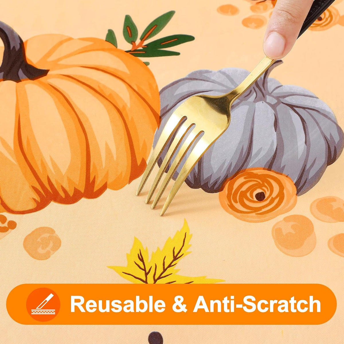Smiry Fall Rectangle Table Cloth, Waterproof Vinyl Tablecloth with Flannel Backing, Wipeable Autumn Pumpkin Plastic Tablecloths for Harvest and Thanksgiving Parties, (Orange, 60"x84")