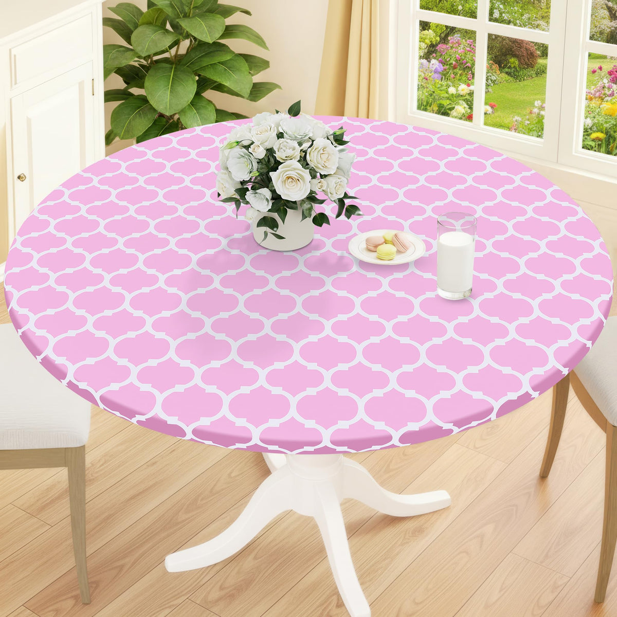 Smiry Round Picnic Tablecloth, Waterproof Elastic Fitted Table Covers for 45" - 56" Tables, Wipeable Flannel Backed Vinyl Tablecloths for Camping, Indoor, Outdoor, Brown