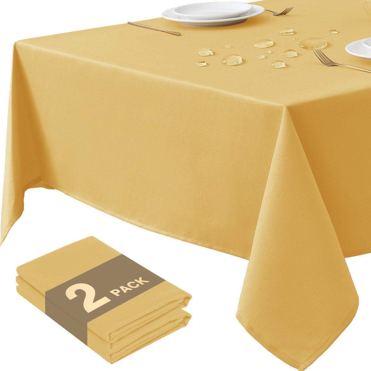 Fall Tablecloths Rectangular 6ft, Slub Texture, Waterproof, 2-Pack