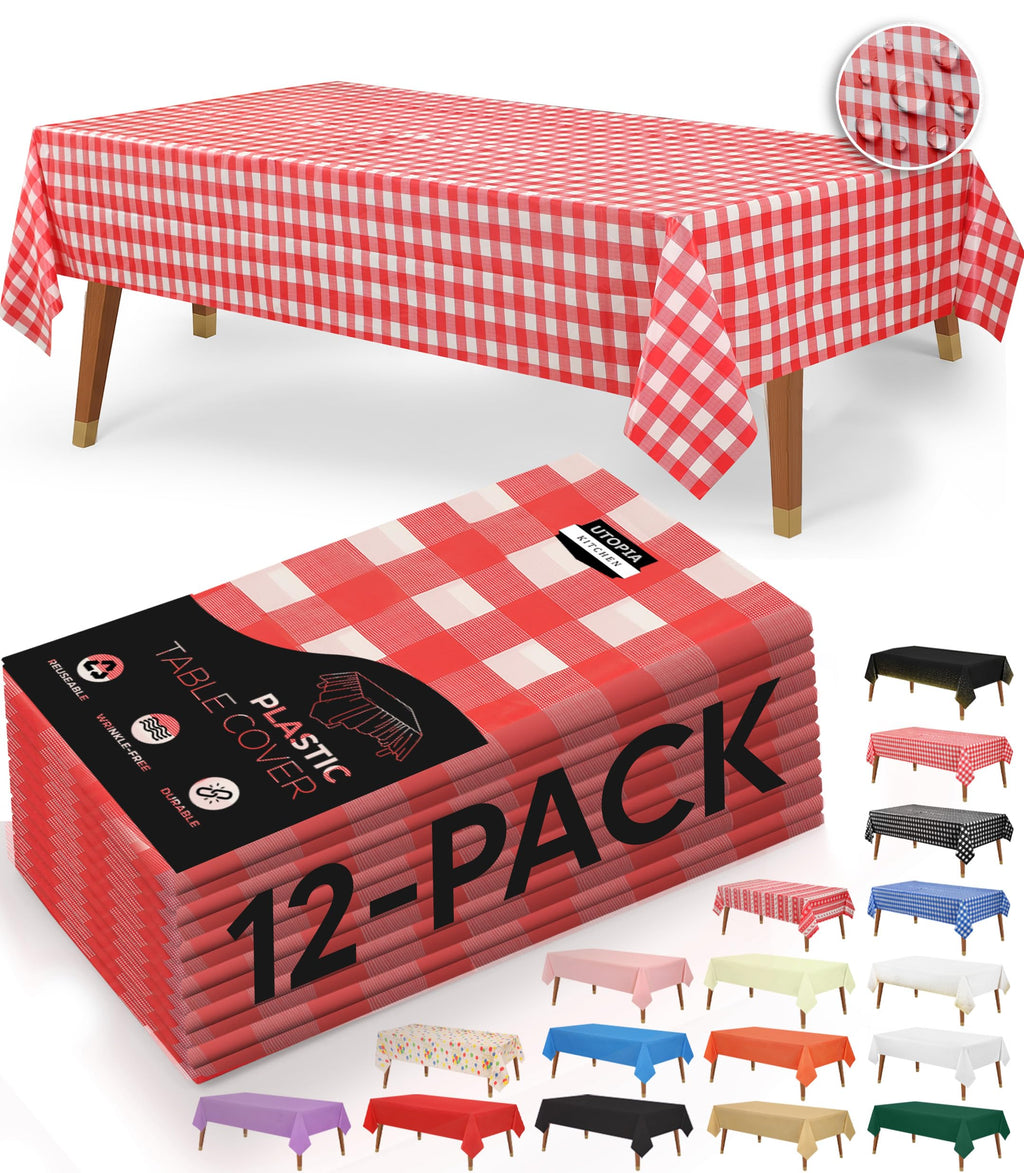 Utopia Kitchen Plastic Table Cloth Disposable [White, 12 Pack]