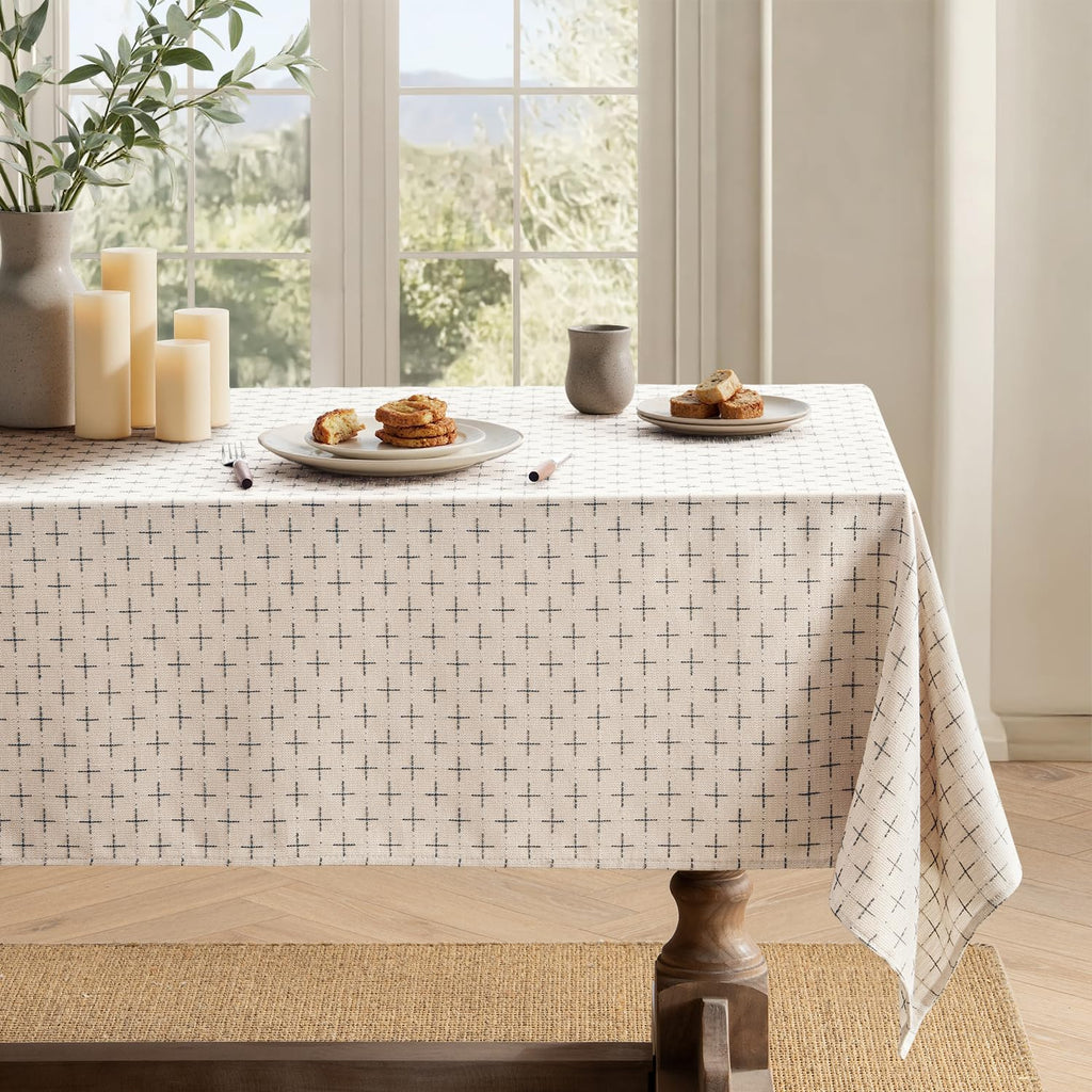 MIULEE Olive Green Rectangle Cross-Star Textured Table Cloth 52x70 Inch