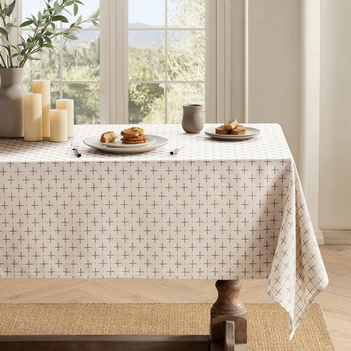 MIULEE Olive Green Rectangle Cross-Star Textured Table Cloth 52x70 Inch