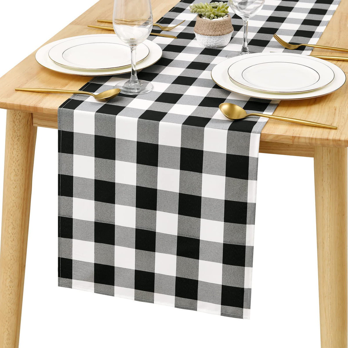 Hiasan 60 x 120 Inch Checkered Tablecloth Rectangle, Black and White