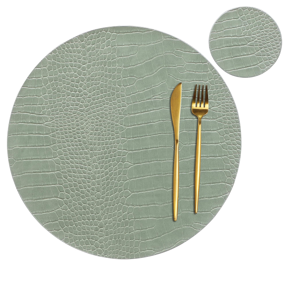 Round Leather Placemats for Round Tables Set of 4, Black Place Mats and Coasters, Washable Easy to Care for Indoor Decor 13" Diameter