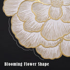 Gold Flower Placemats Set of 6, Metallic Pressed Vinyl Round Table Mats
