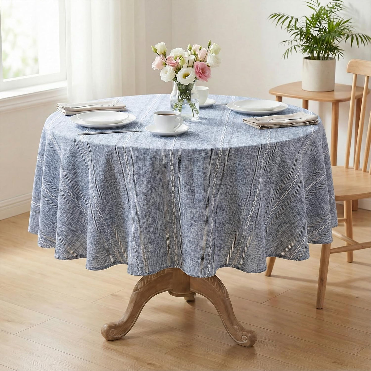 Horaldaily Light Coffee Round Tablecloth, 60×60 Inch, Farmhouse Style