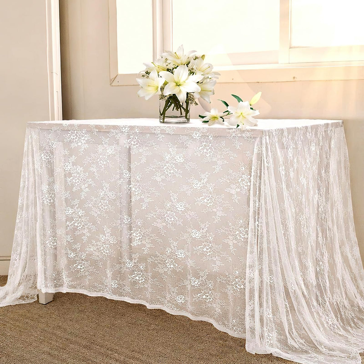 LuoluoHouse Lace Tablecloth White Wedding Tablecloths 60x120 Inch Vintage