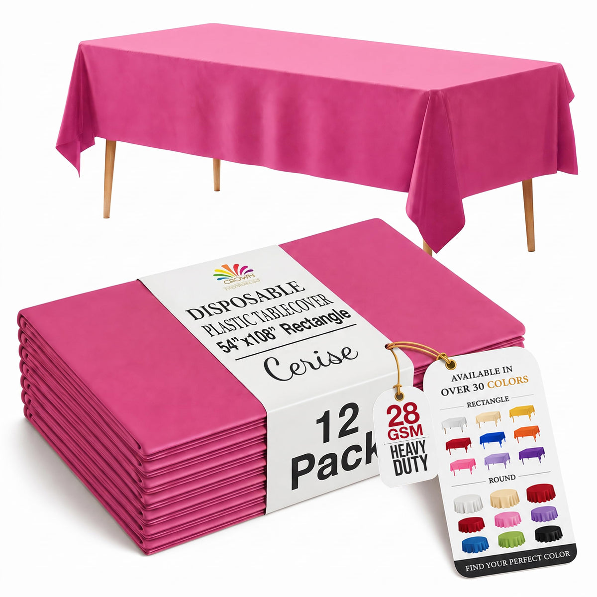 Exquisite Ivory Plastic Table Cloth Disposable 12 Pack, 54 x 108 Inch