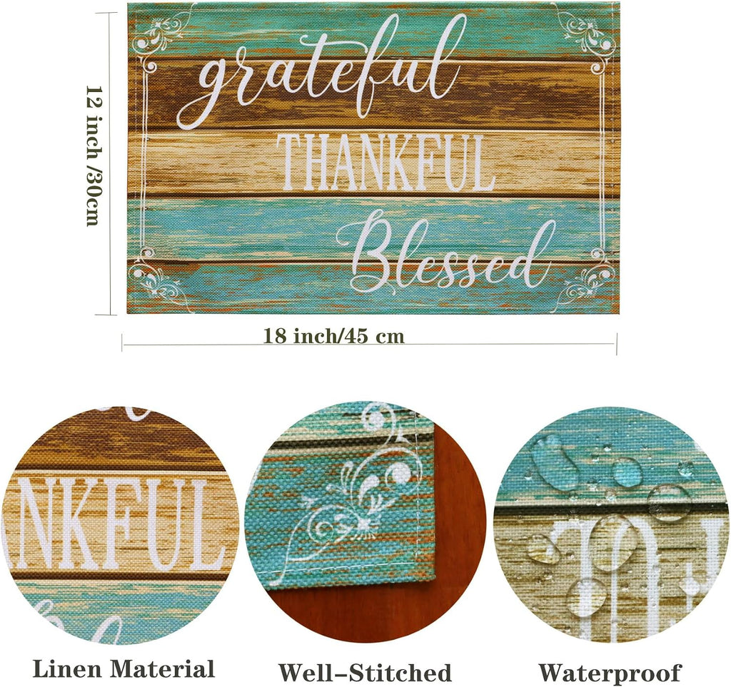 Farmhouse Teal Placemats Set of 4 Thankful Blessed Table Mats