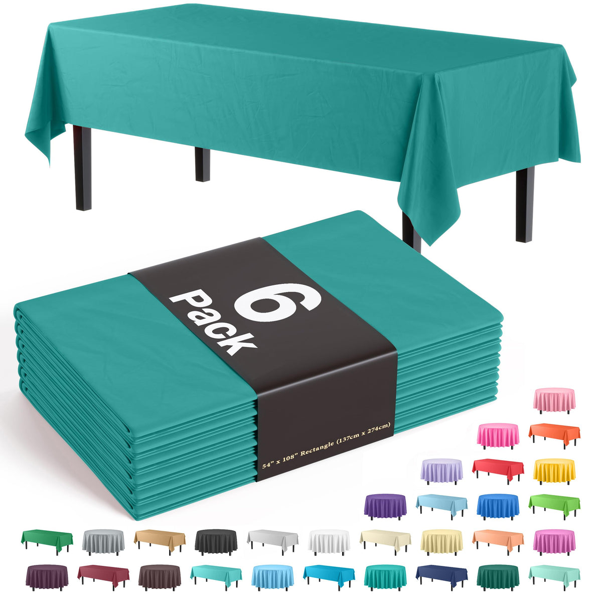 Exquisite Purple Plastic Table Cloth Disposable 6 Pack - 54 x 108 Inch Rectangle Tablecloth for 6 Foot Tables - Waterproof Table Cover for Party Wedding Birthday Graduation BBQ Catering