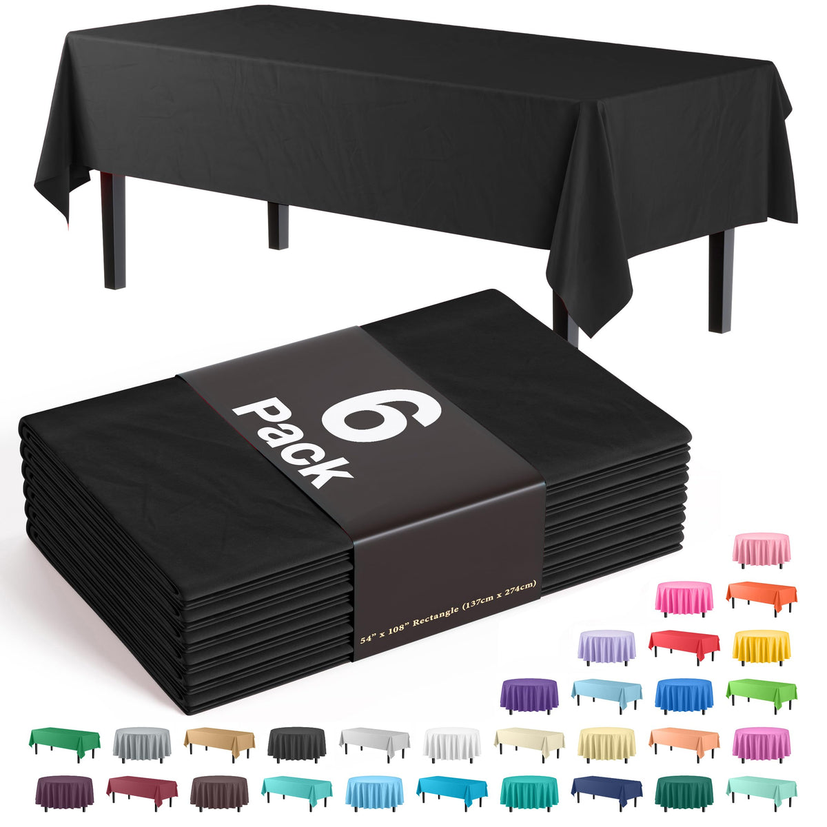 Exquisite Purple Plastic Table Cloth Disposable 6 Pack - 54 x 108 Inch Rectangle Tablecloth for 6 Foot Tables - Waterproof Table Cover for Party Wedding Birthday Graduation BBQ Catering