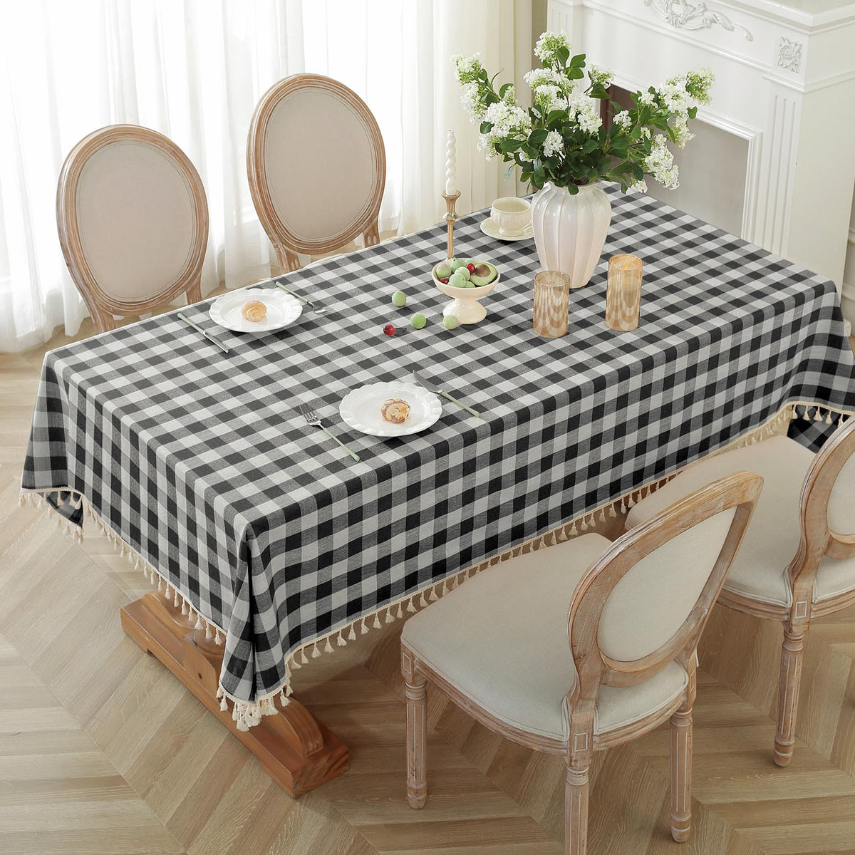Alsoo Pink Gingham Tablecloth Rectangle 55 x 75 Inch, Washable Checkered Plaid Table Cloth Heavy Duty Linen Cotton Fabric for Mothers Day Outdoor Picnic Party Freshly Graduated
