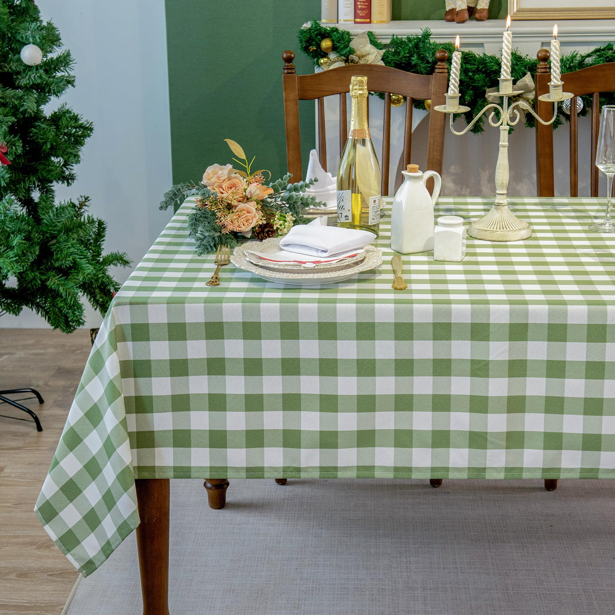 Red White Buffalo Plaid Waterproof Tablecloth for Outdoor Use Picnic Table Cover for Holiday Dinner, Farmhouse Kitchen, Patio Dining, Reusable Checkered Table Cloth, W60 x L84 in