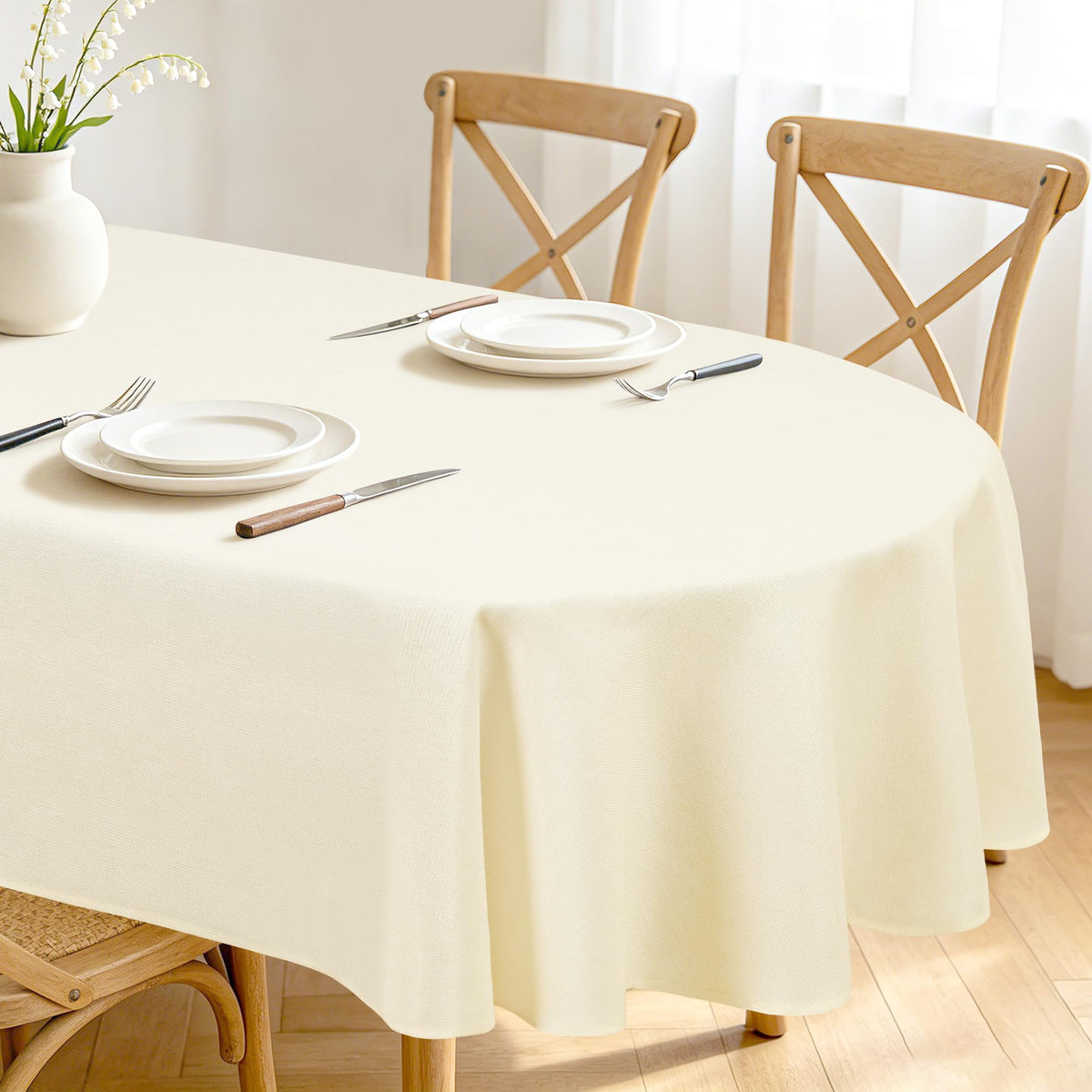 Hiasan Beige Faux Linen Rectangle Tablecloth 54 x 80 Inch for Dining Room