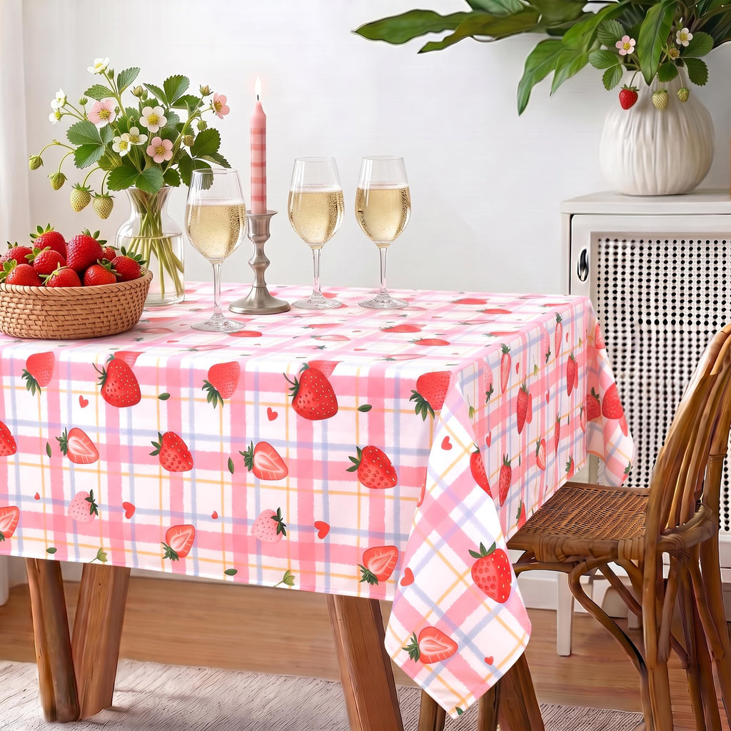 DWCN Green Gingham Table Cloth 60×84 Inch Rectangle with Watermelon Print