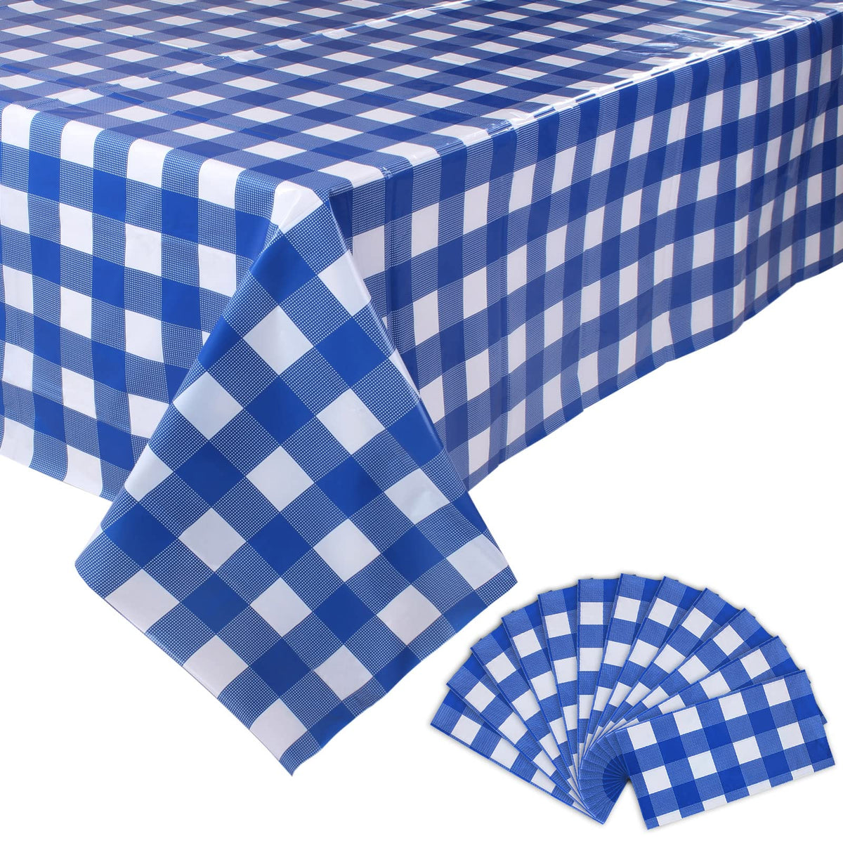 Kesfey 3 Packs Light Blue Gingham Tablecloth Pale Blue and White Checkered Tablecloths 54 x 108 Inches Disposable Plastic Gingham Tablecovers Waterproof Rectangle Picnic Table Cover for Birthday Party