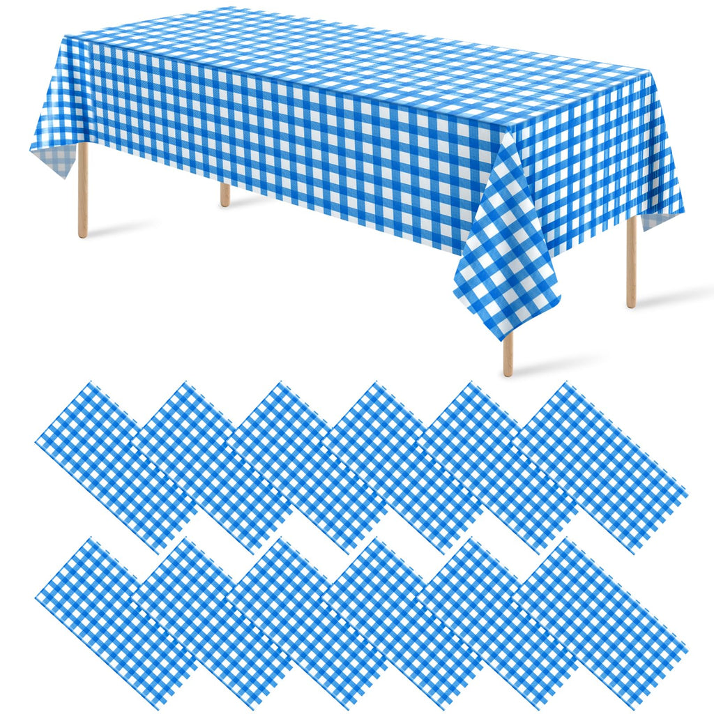12Pack Sage Green Plastic Checkered Tablecloth, Premium Decorative Disposable Sage Green Gingham Plaid Table Cloths for Parties, Rectangle Party Table Cover for Picnic Birthday Wedding, 54x108 Inch
