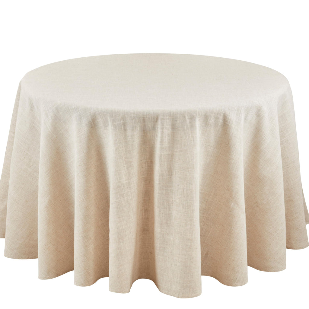 SARO LIFESTYLE Poly and Linen Blend Toscana Tablecloth with No Hemstitch Border, Natural, 132"