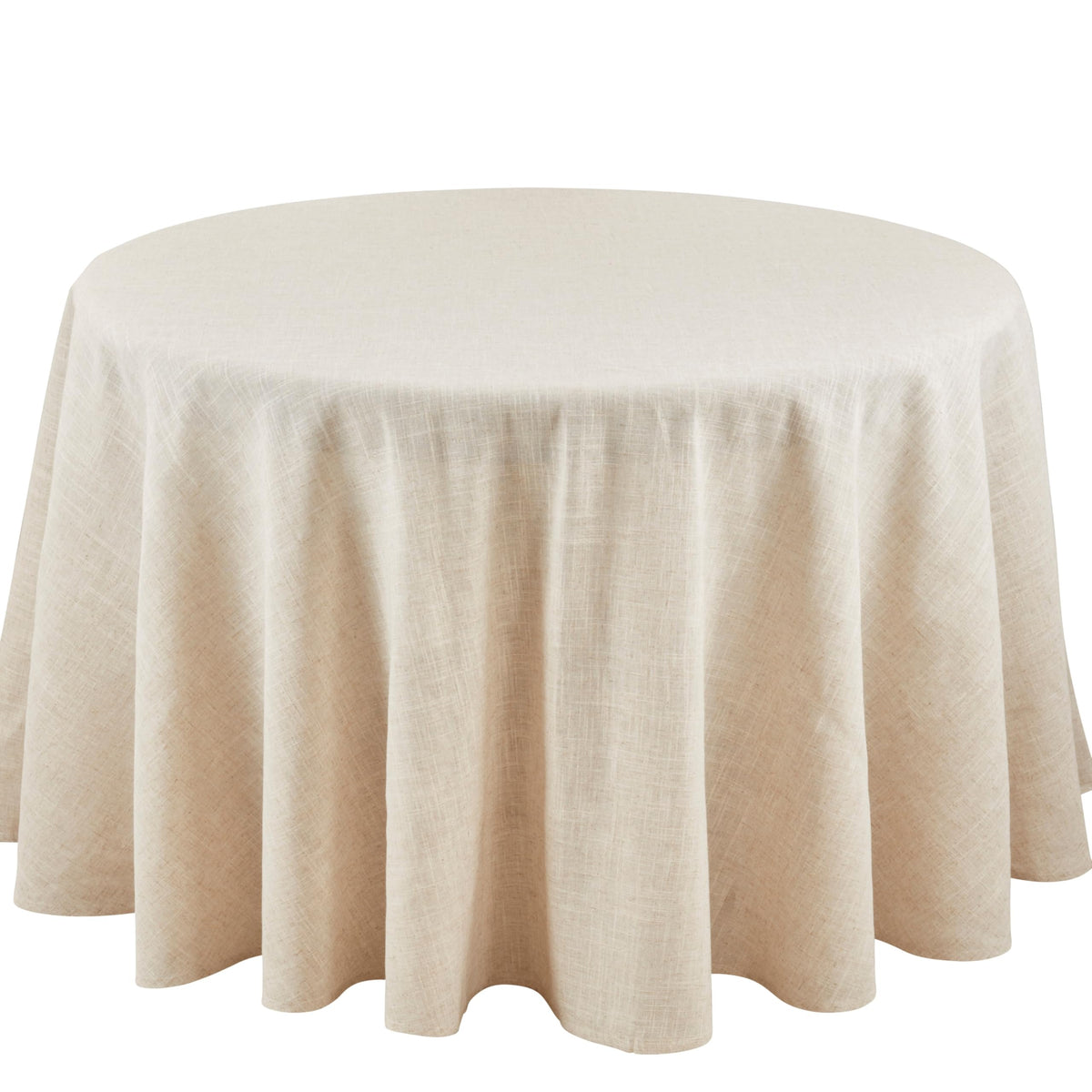 SARO LIFESTYLE Poly and Linen Blend Toscana Tablecloth with No Hemstitch Border, Natural, 132"