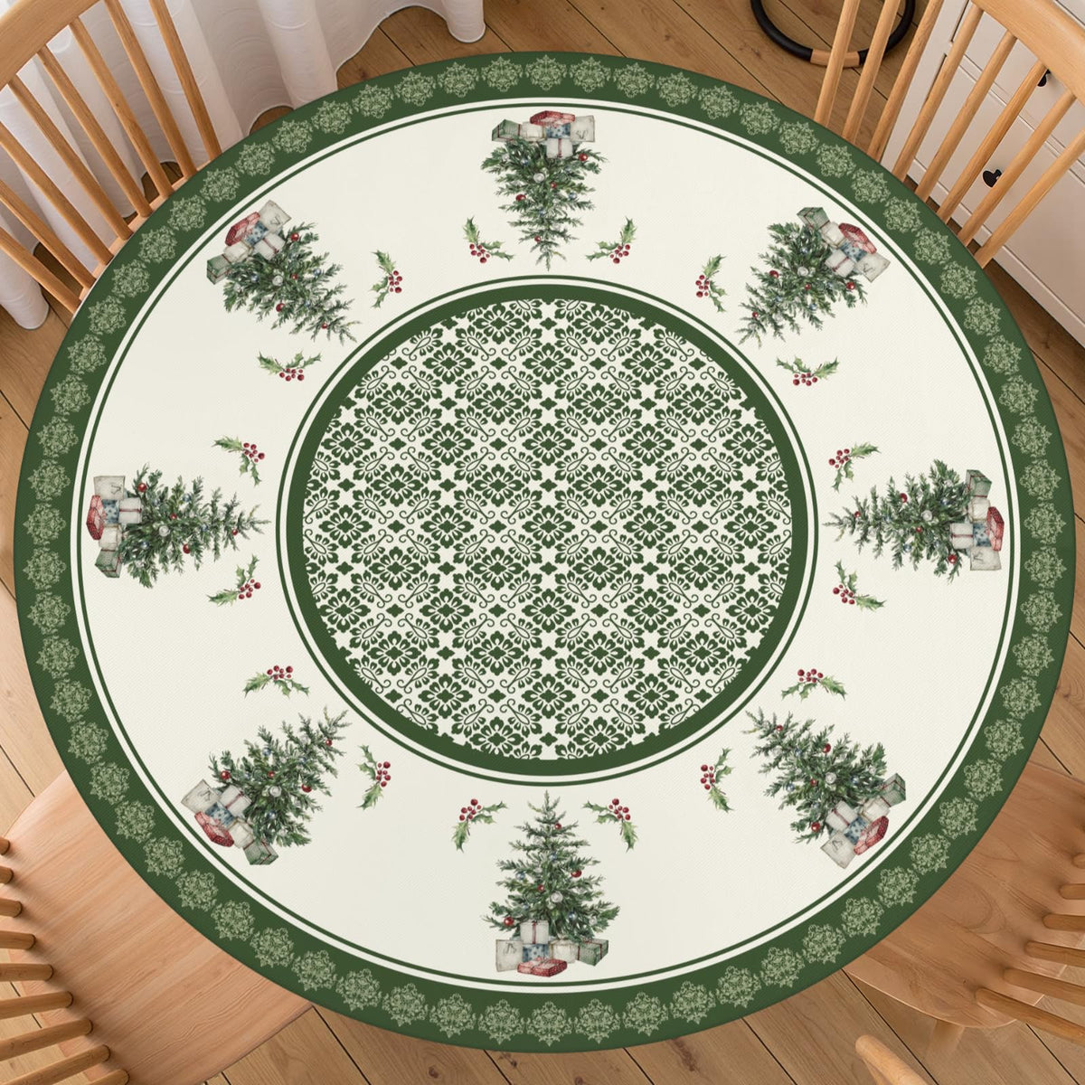 Fall Maple Leaves Round Fitted Tablecloth 40-44 inch, Autumn Leaf Berry Thanksgiving Table Cloth Elastic Edge,Vintage Farmhouse Table Cover Waterproof Washable, Picnic Camping Dining Party Decor