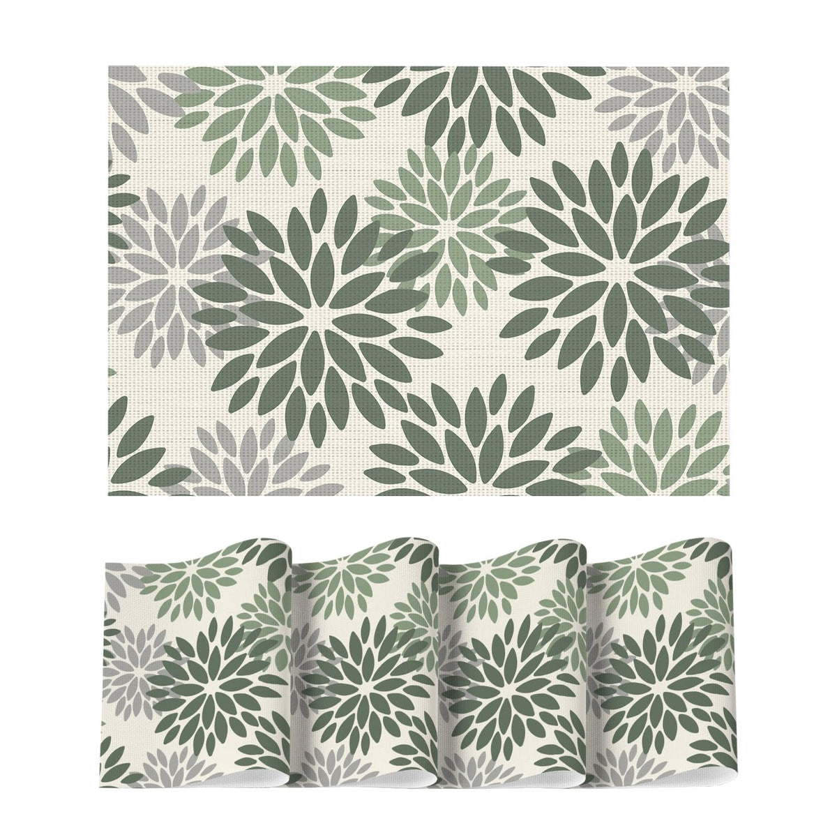 Artoid Mode Floral Vinyl Plistic Placemats Set of 6, Heat Resistant Washable Non-Slip PVC Place Mats for Party Kitchen Dining Decor, Blue Grey